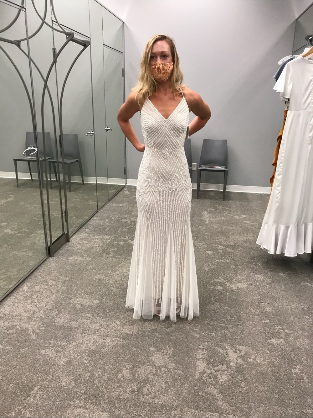 NWT White Beaded V-Neck Evening Dress Maxi Wedding Gown 20’s - Picture 1 of 5